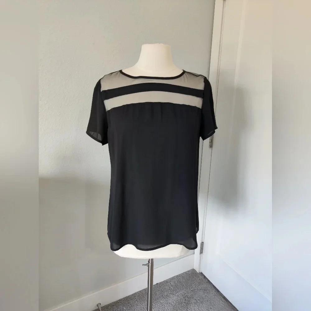 SheIn| Black Sheer Neckline Blouse